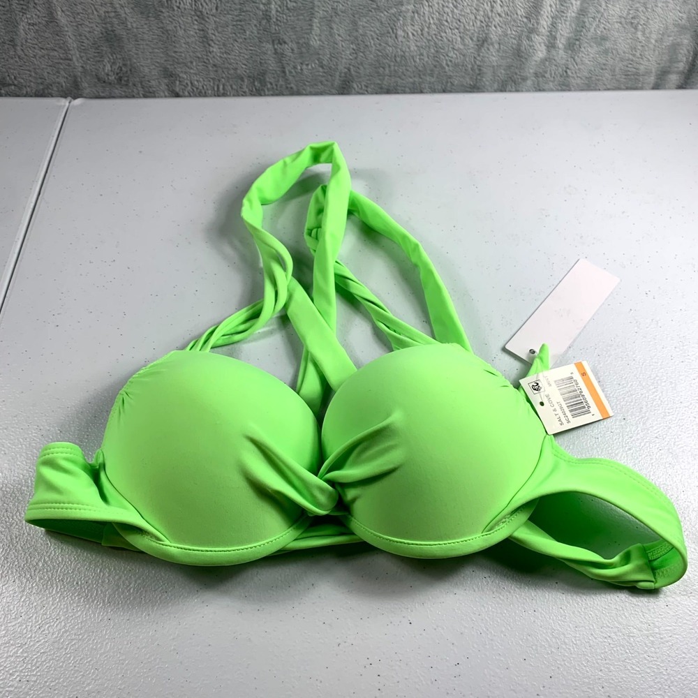 Salt & Cove Strappy Underwire Push Up Bikini Top Women Small Green Nylon Stretch